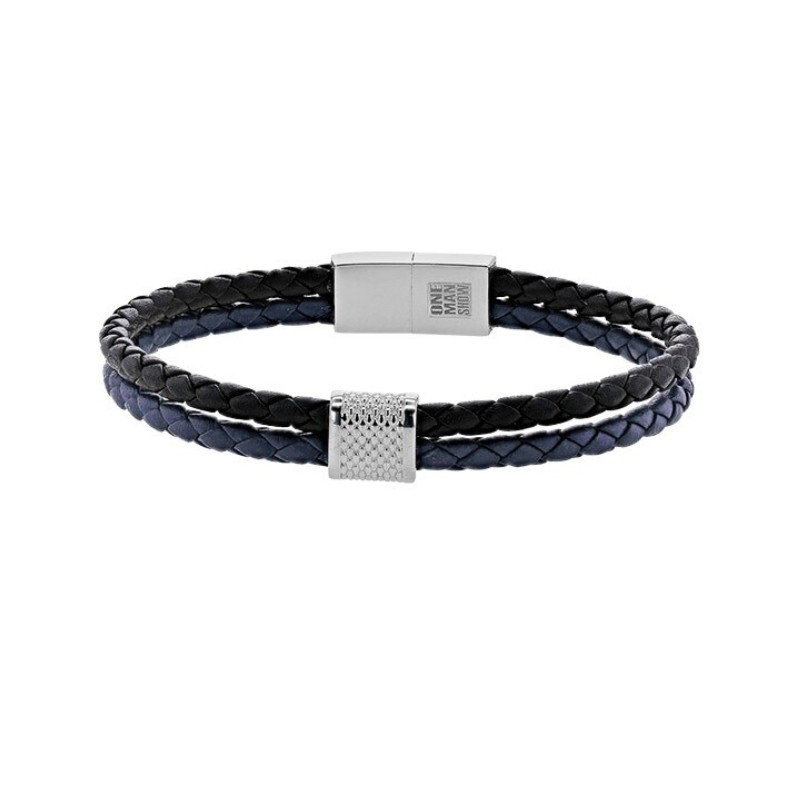 Bracelet Cuir Tressé Noir et Bleu Marine 2 Rangs Bracelet Cuir Tressé Noir et Bleu Marine 2 Rangs